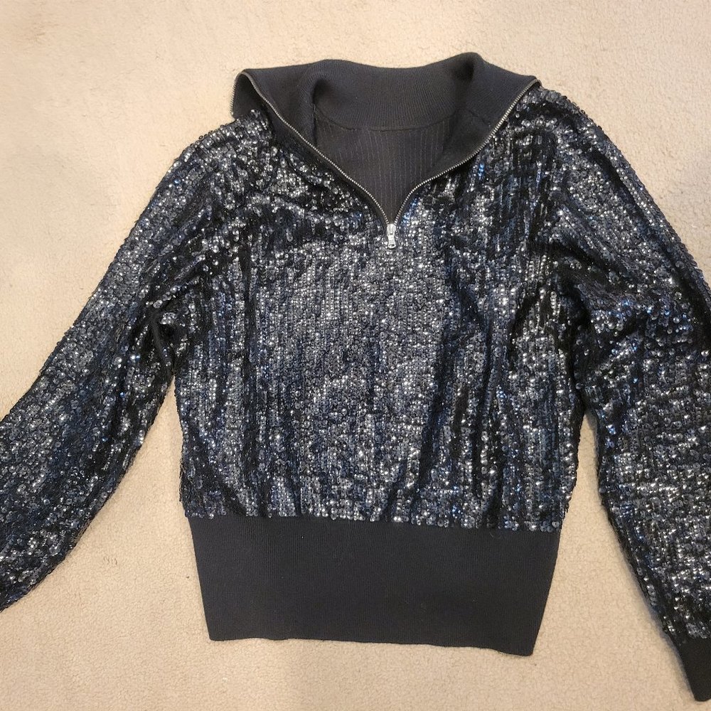 J Crew Black Sequin Sweater M